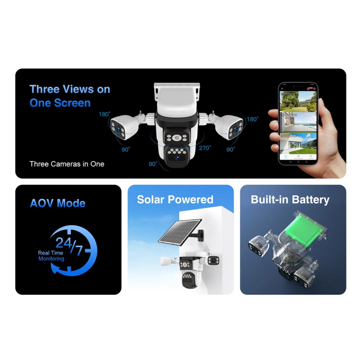 VSTARCAM smart ηλιακή κάμερα BG621SR, triple lens, 2MP, 4G, SD, PTZ, IP66