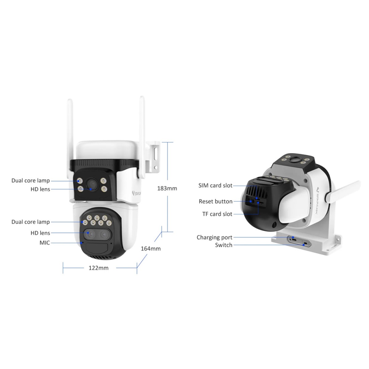 VSTARCAM smart ηλιακή κάμερα BG621TR, triple lens, 3MP, 4G, SD, PTZ, IP66