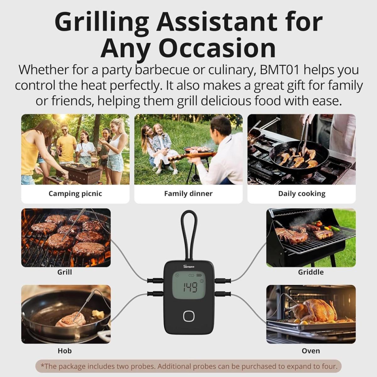 SONOFF smart θερμόμετρο barbeque BMT01 με 2x αισθητήρες, έως 300 °C, μαύρο