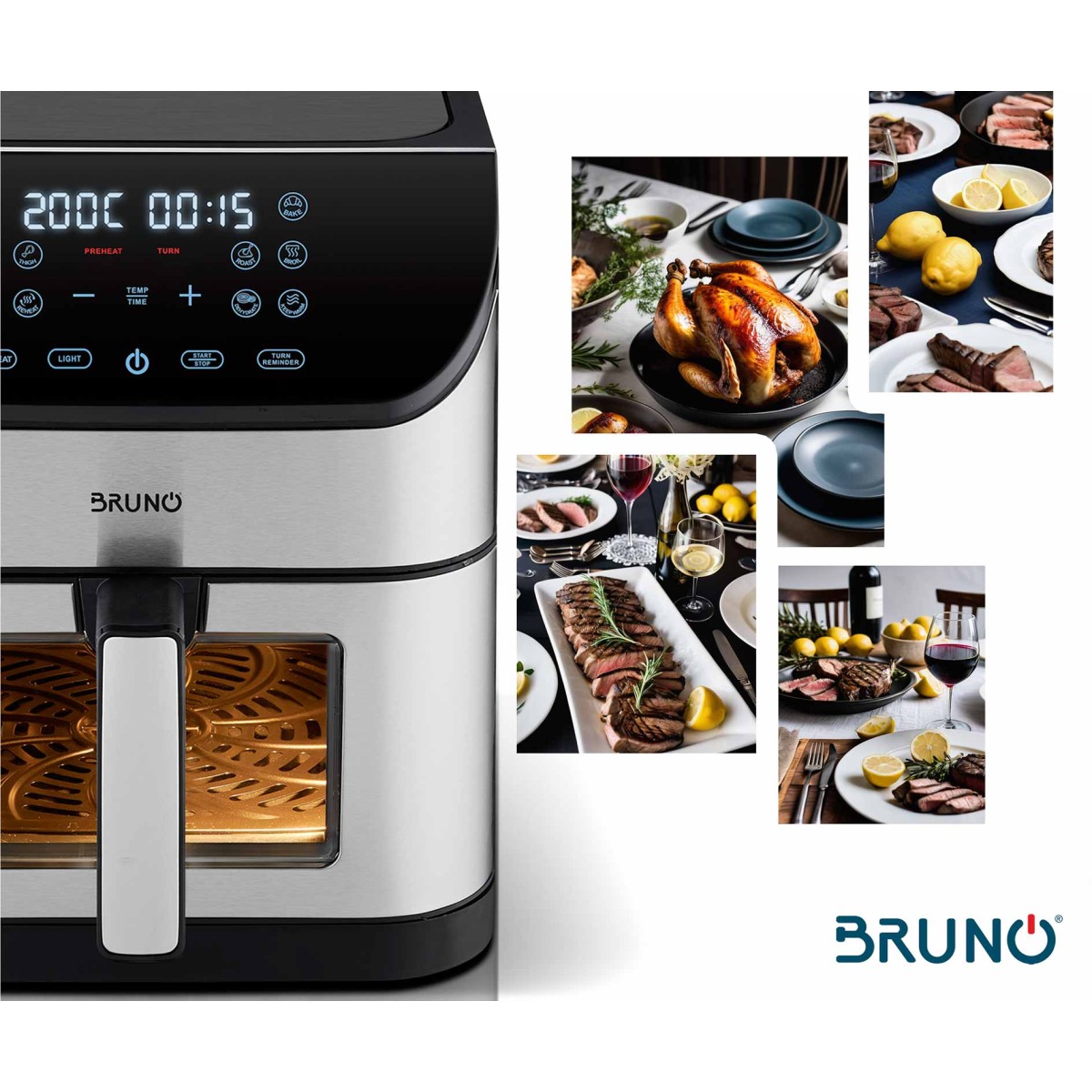 BRUNO φριτέζα αέρος BRN-0194, 8lt, 1800W, inox/μαύρη