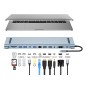 POWERTECH docking station BYL-2003U2, 12 θυρών, βάση laptop, USB-C, γκρι