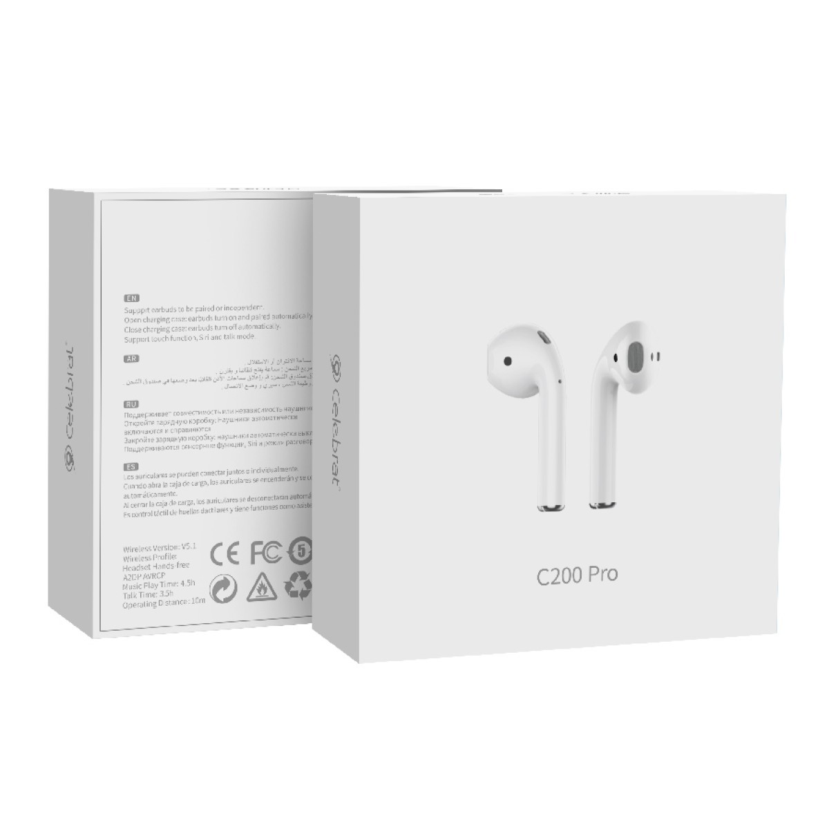 CELEBRAT earphones με θήκη φόρτισης C200 Pro, True Wireless, 13mm, 30/300mAh, λευκά