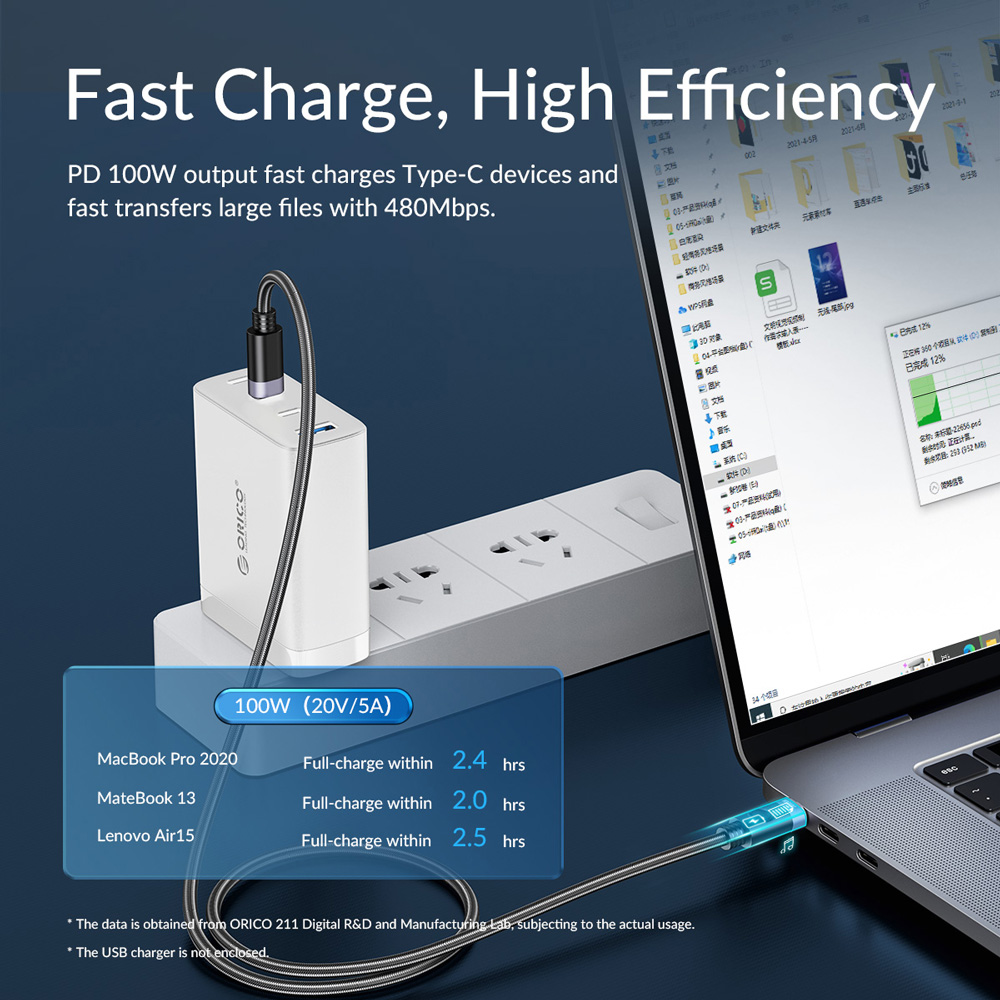 ORICO καλώδιο USB-C C2CZ, 100W, 480Mbps, 1m, μαύρο