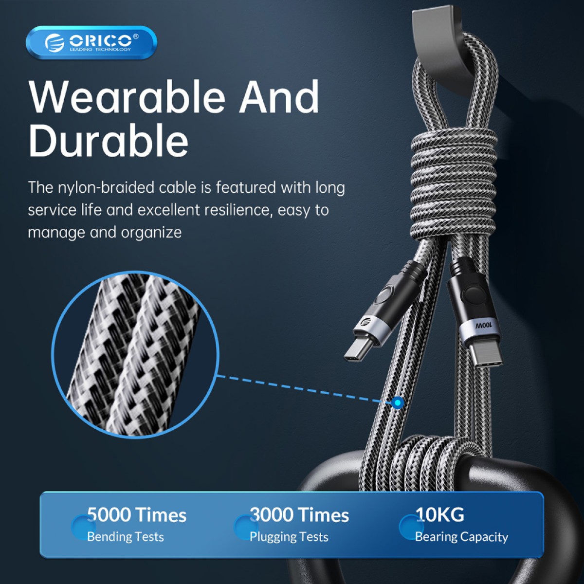 ORICO καλώδιο USB-C C2CZ, 100W, 480Mbps, 1m, μαύρο