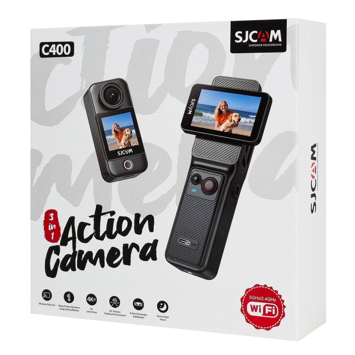 SJCAM action camera C400 με ασύρματο χειριστήριο, 16MP/4K, WiFi, αδιάβροχη θήκη, μαύρη