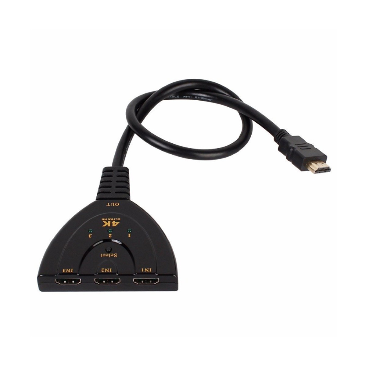 POWERTECH HDMI Switch 3x1 pigtail, 4K x 2K & 3D, 0.50m, Black