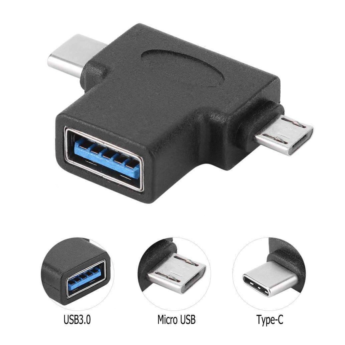 POWERTECH αντάπτορας USB 3.0 (F) σε USB-C & Micro USB CAB-U117, μαύρος