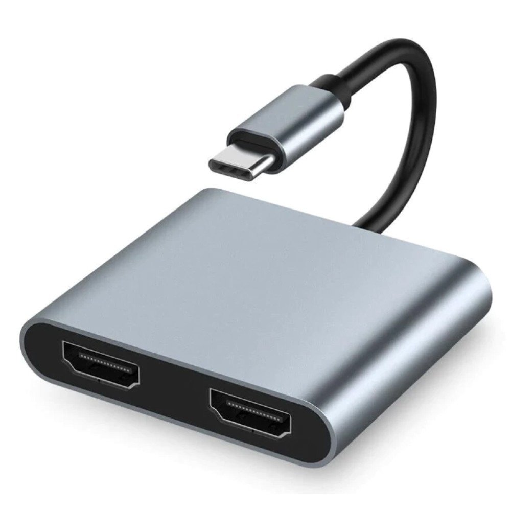 POWERTECH docking station CAB-UC083, 2 θυρών HDMI, USB-C, 4K, γκρι