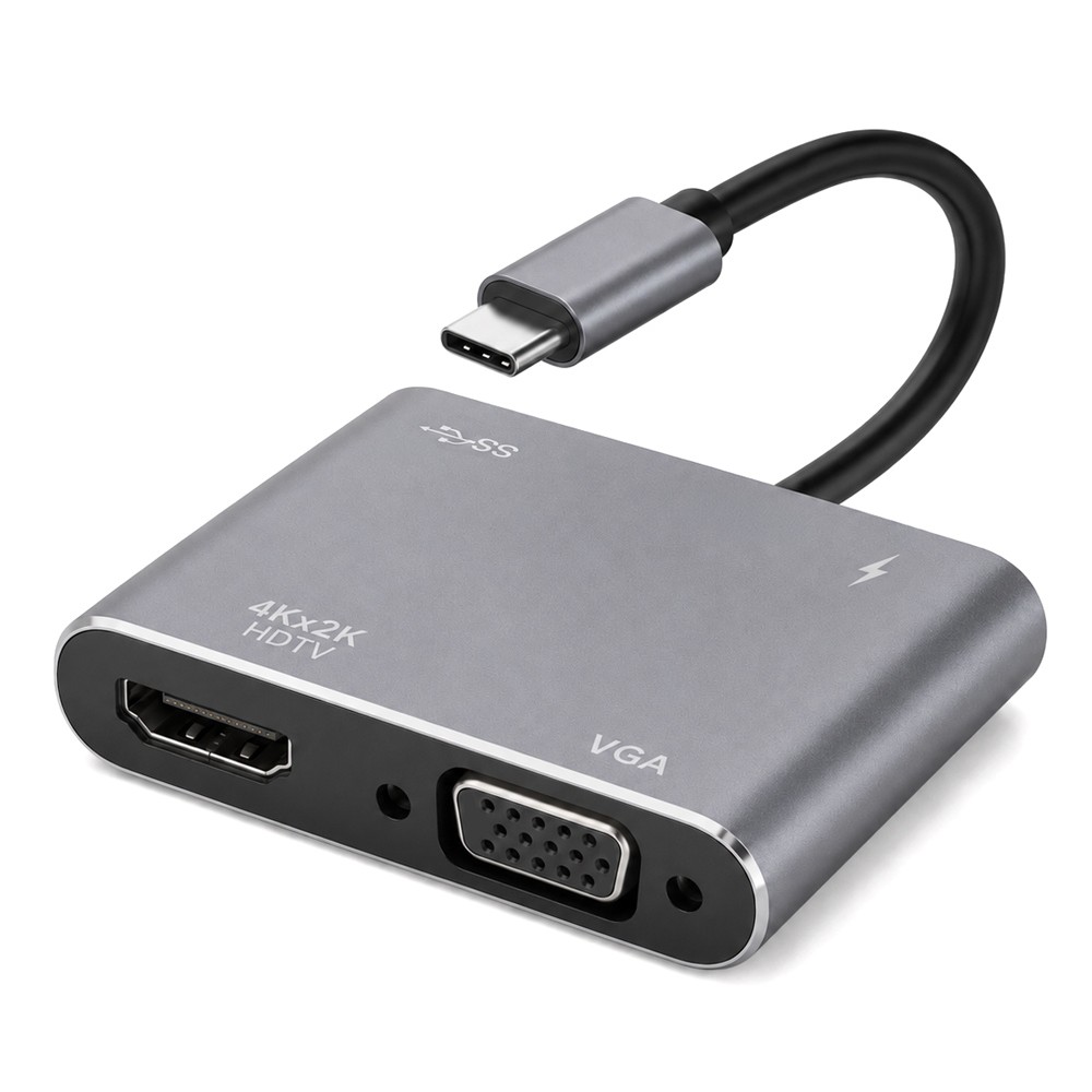POWERTECH docking station CAB-UC101, 4 θυρών, USB-C, 4K, 100W, γκρι