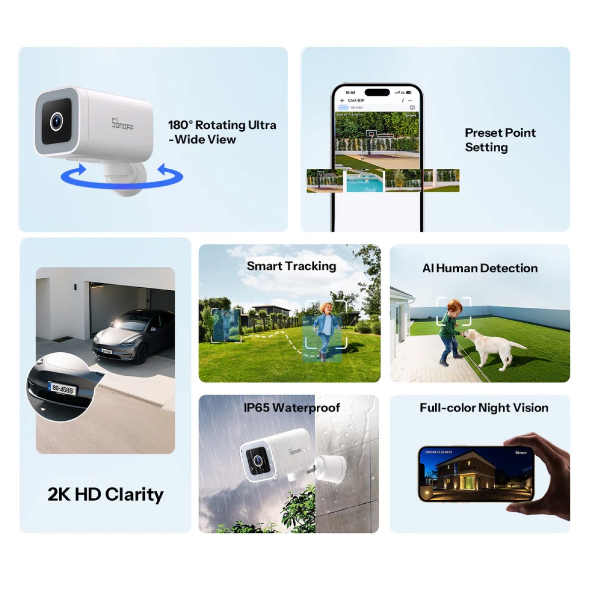 SONOFF smart κάμερα CAM-B1P, 2K, WiFi, SD, IP65
