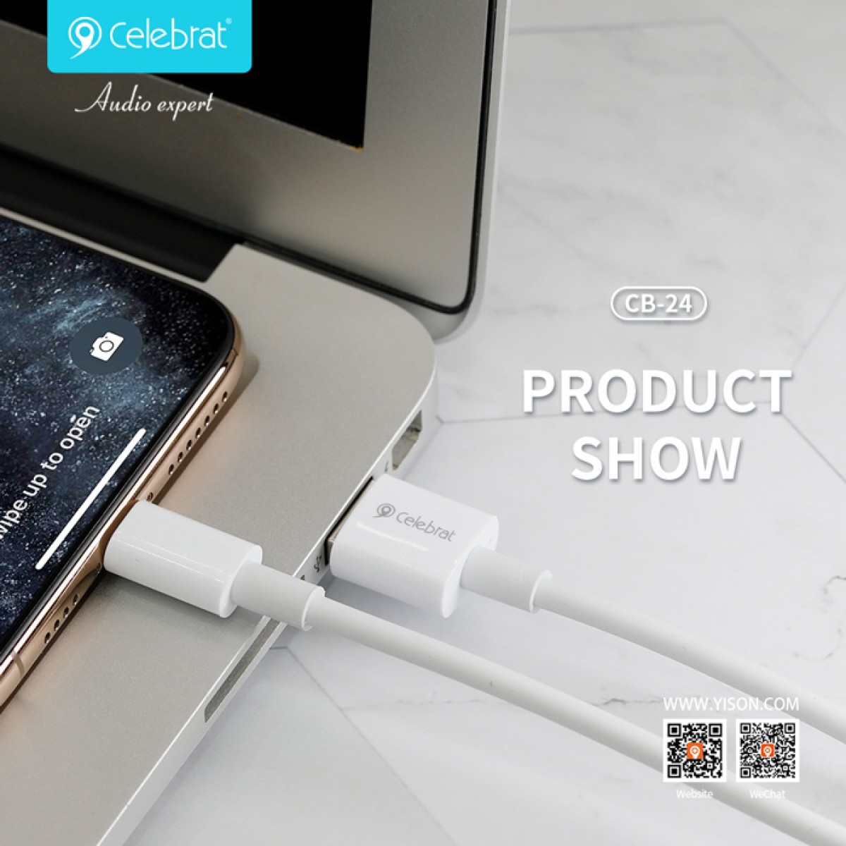 CELEBRAT καλώδιο Micro USB σε USB CB-24M, 2.1A, 1.2m, λευκό