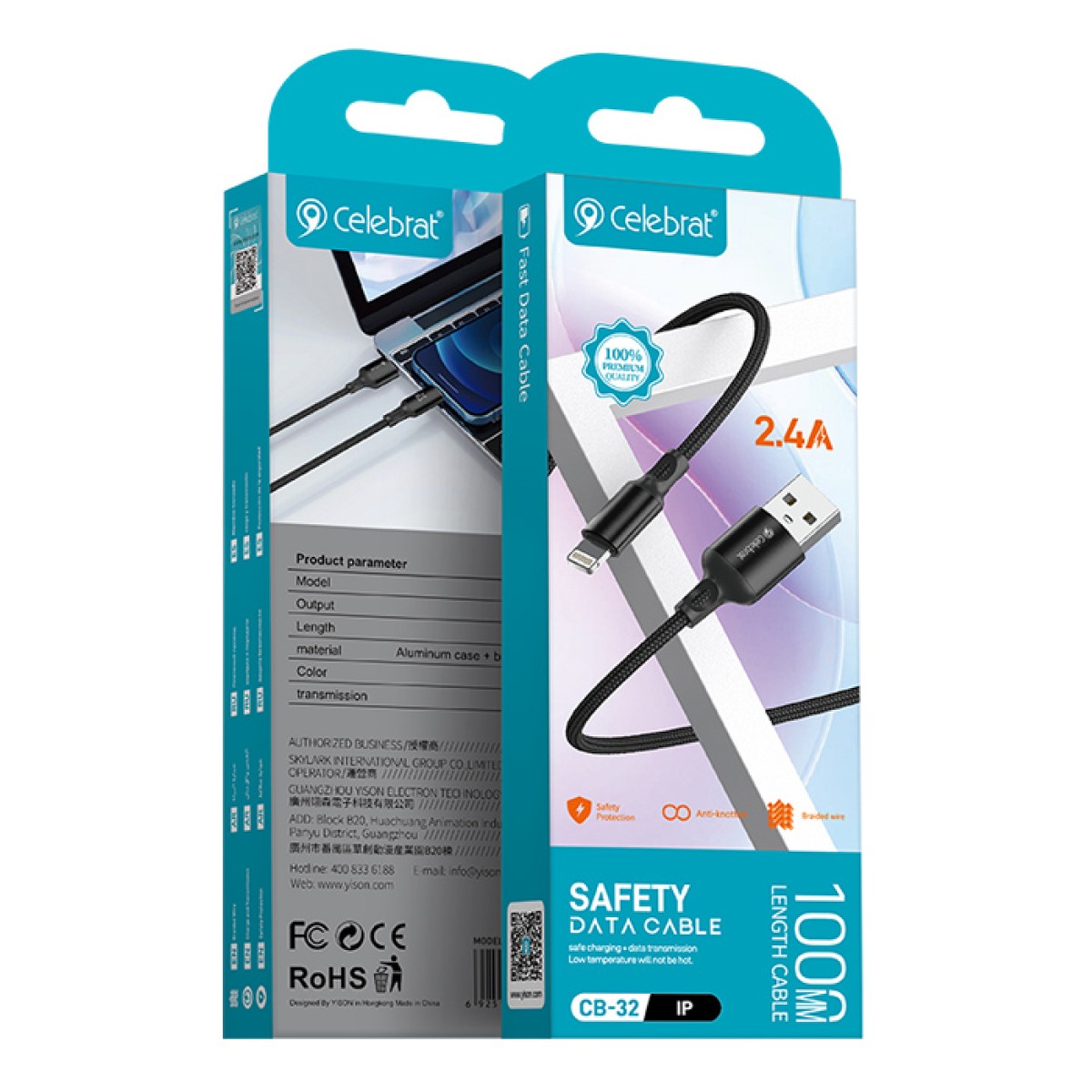 CELEBRAT καλώδιο Lightning σε USB CB-32, 2.4A, 1m, μαύρο