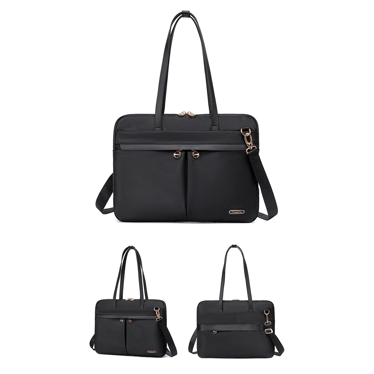 CHANTRIA γυναικεία τσάντα ώμου CB00773 για laptop 15.6", 4L, μαύρη