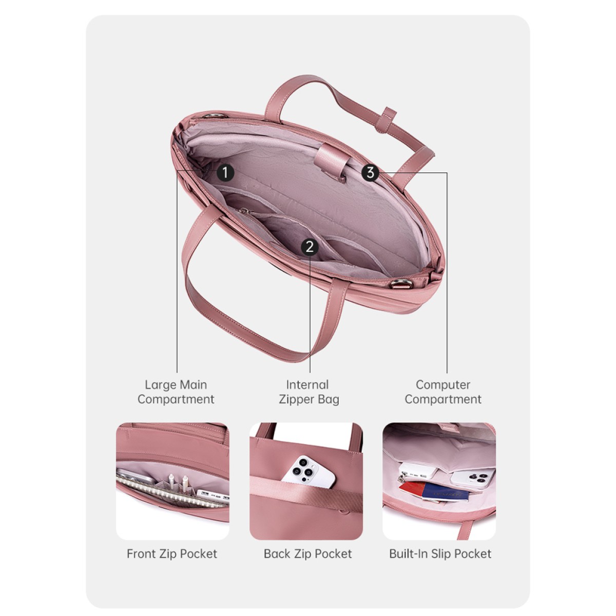 CHANTRIA γυναικεία τσάντα ώμου CB00789 για laptop 15.6", 12L, μωβ