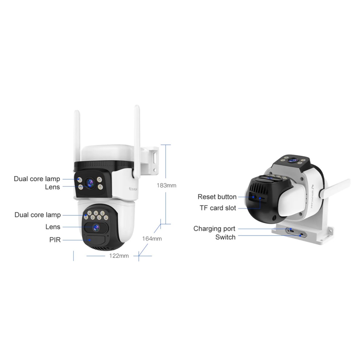 VSTARCAM smart ηλιακή κάμερα CB621DR, dual lens, 3MP, WiFi, SD, PTZ, IP66