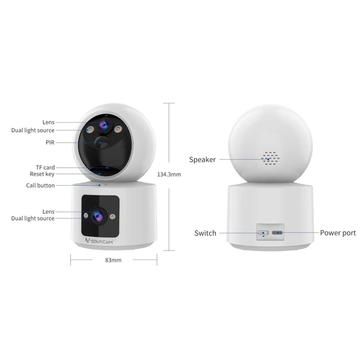 VSTARCAM smart κάμερα CB90DR, 2MP, dual lens, WiFi, PTZ, SD, 5200mAh backup battery