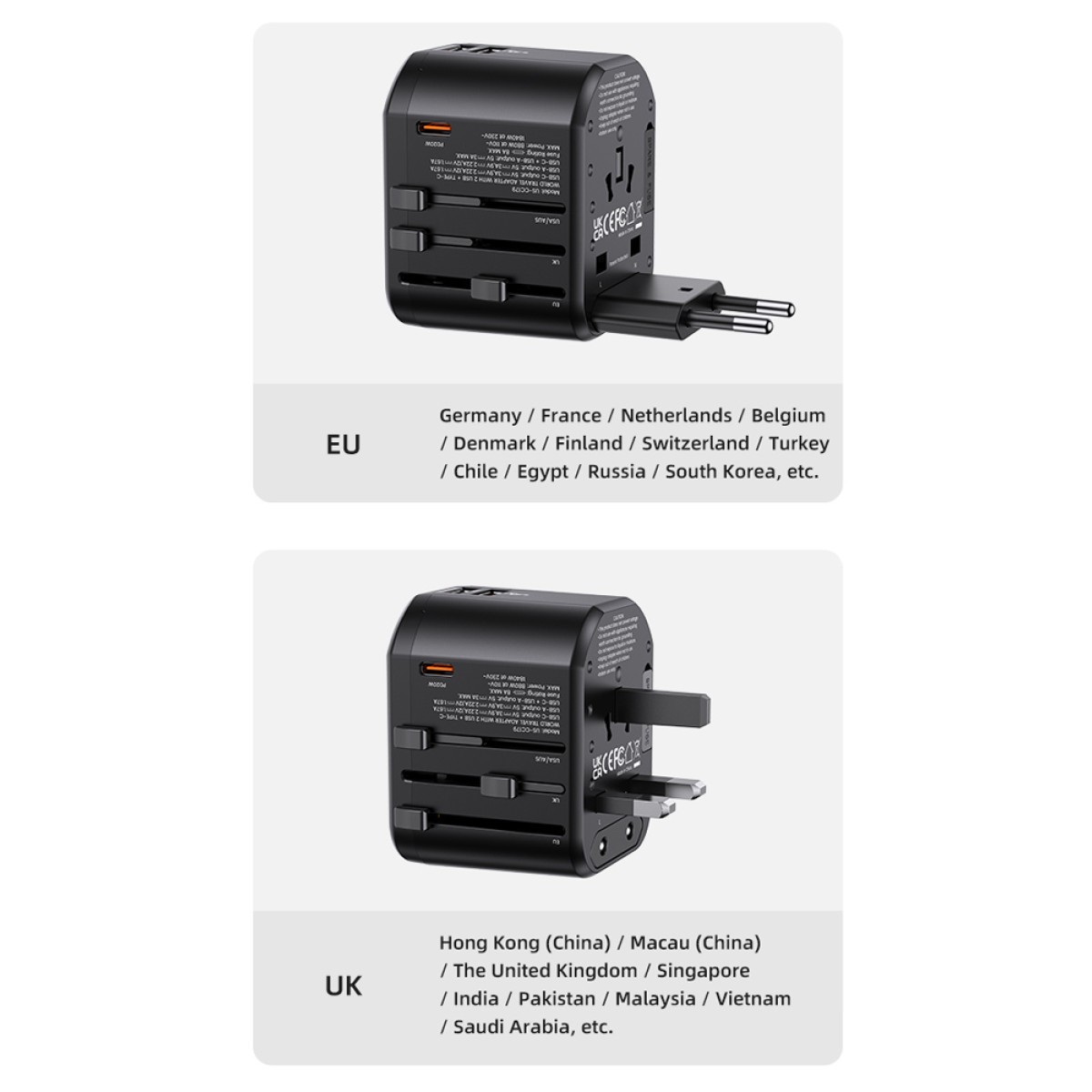 USAMS φορτιστής/αντάπτορας πρίζας US-CC179, USB-C & 2x USB, universal, 20W, μαύρος