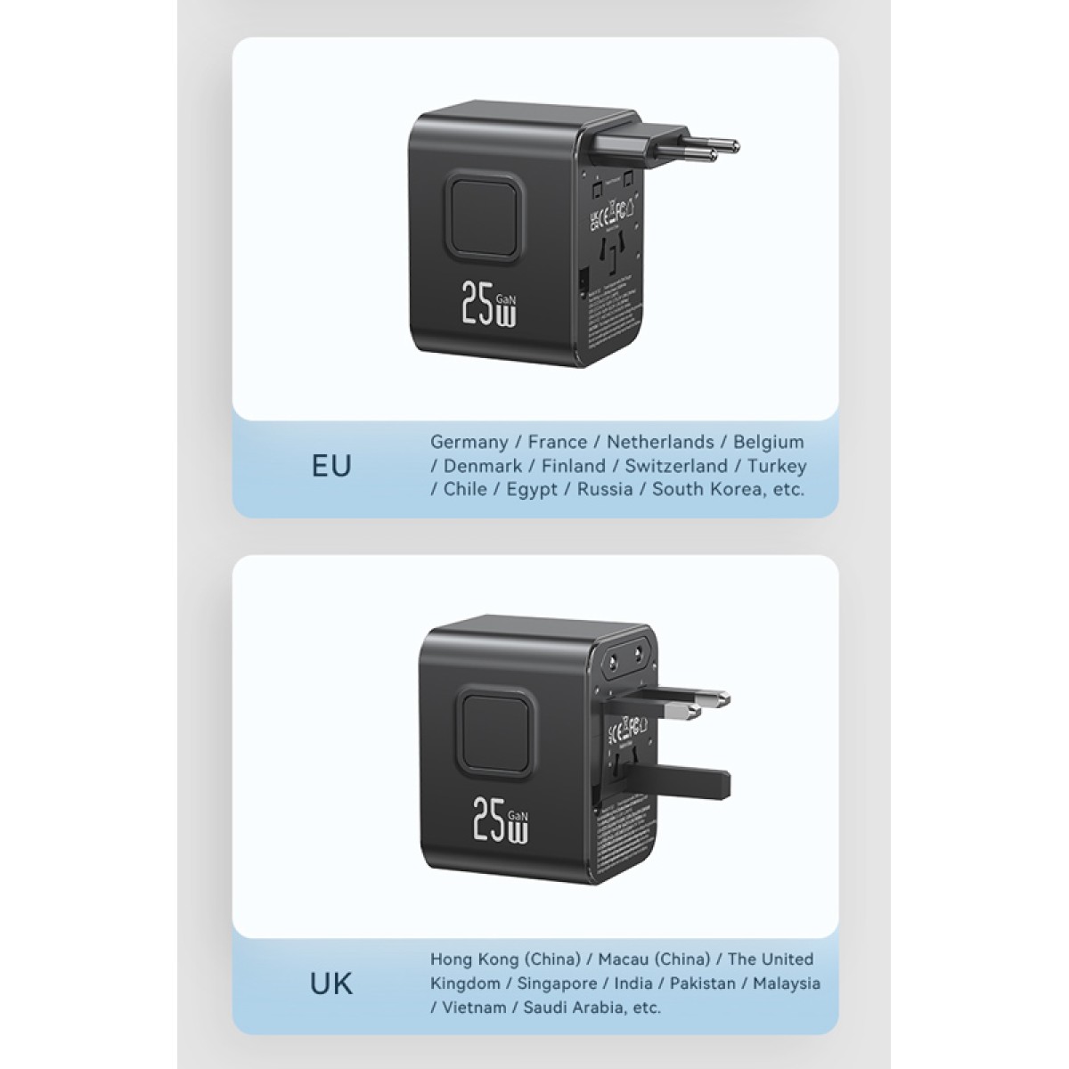 USAMS φορτιστής/αντάπτορας πρίζας CC309, USB & 2x USB-C, universal, 25W, μαύρος