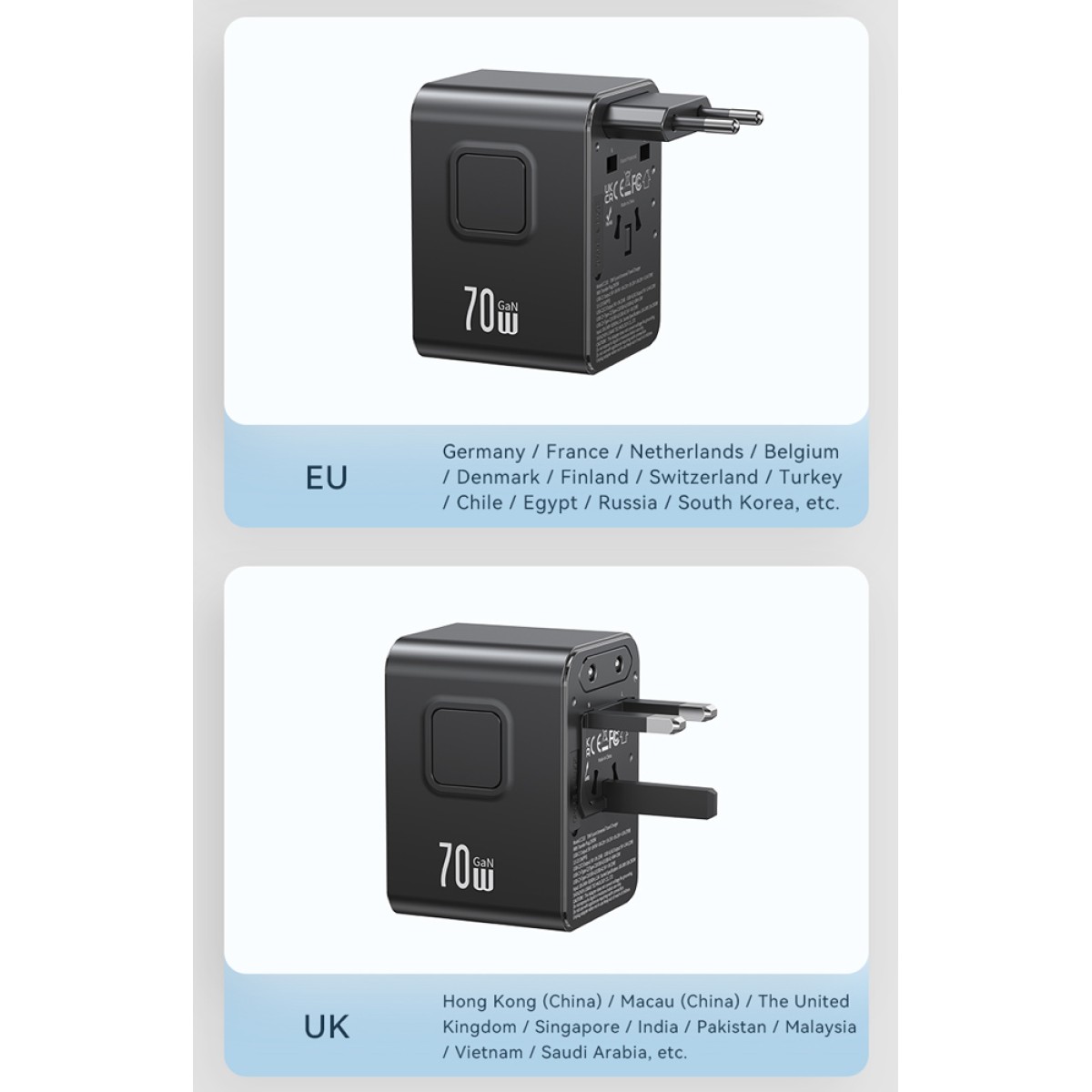 USAMS φορτιστής/αντάπτορας πρίζας CC310, 2x USB & 3x USB-C, universal, 70W, μαύρος