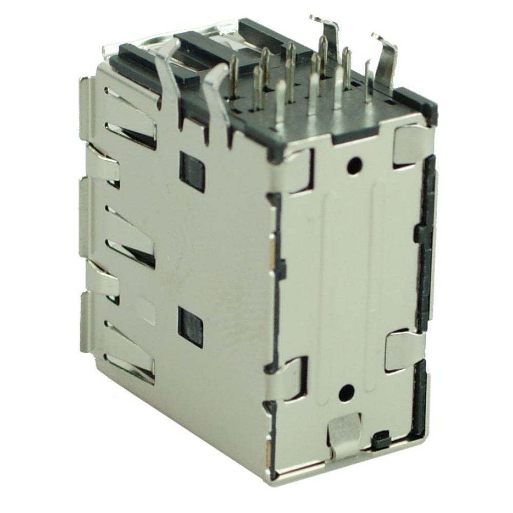 USB 2.0 Connector Triple, up, Silver/Black