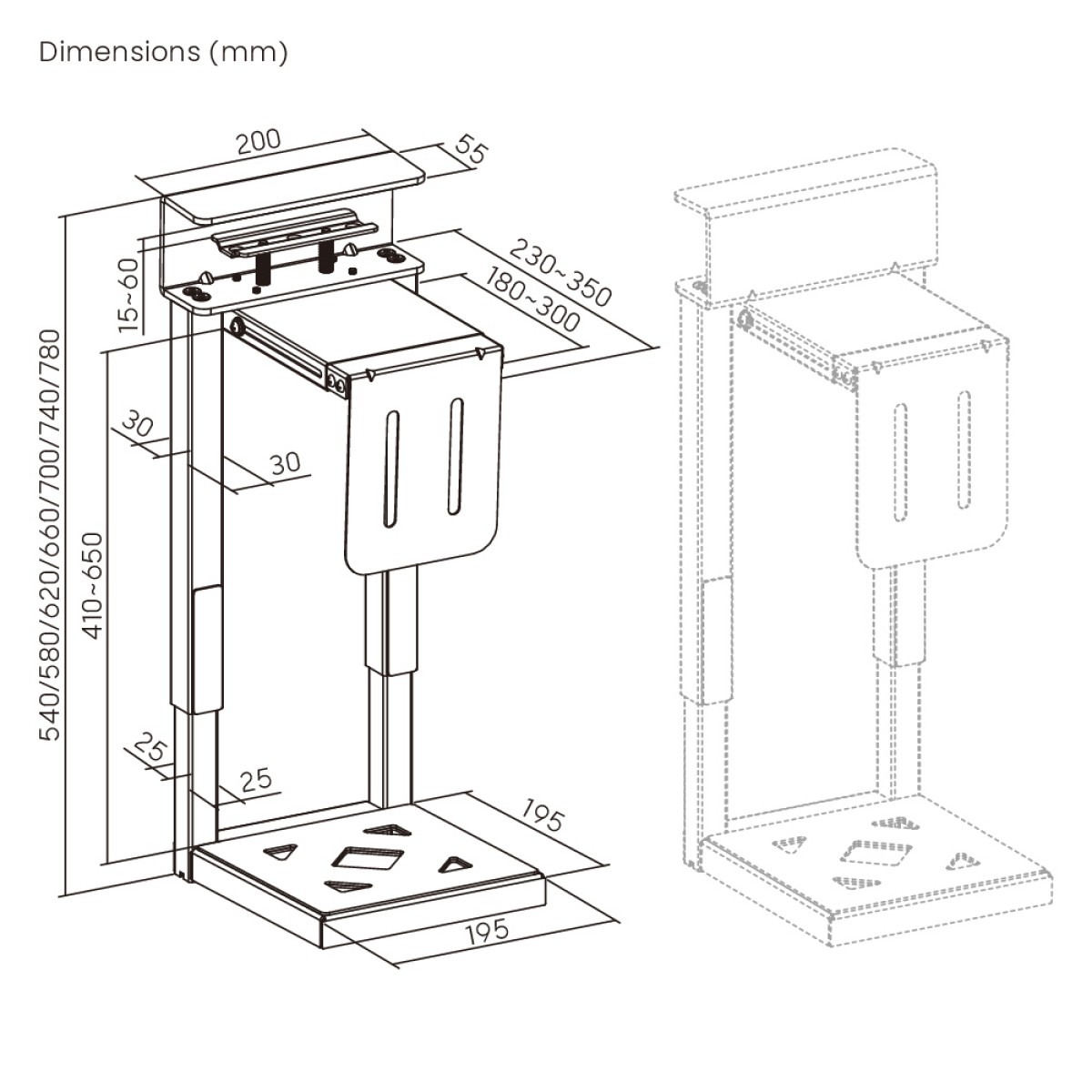 BRATECK βάση γραφείου για PC CPB29-01, universal, μεταλλική, έως 30kg