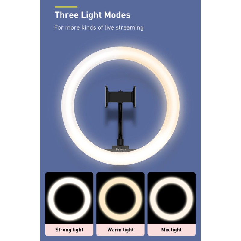 BASEUS φωτιστικό δαχτυλίδι LED CRZB12-B01, 12", χωρίς τρίποδα, μαύρο