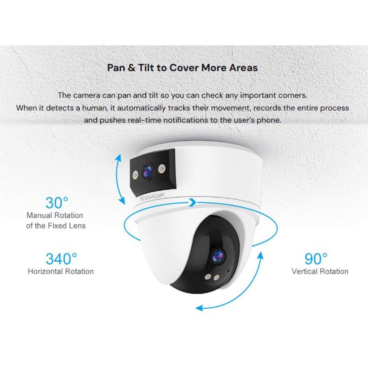 VSTARCAM smart κάμερα CS2DR, 3MP, dual lens, WiFi, PTZ, SD