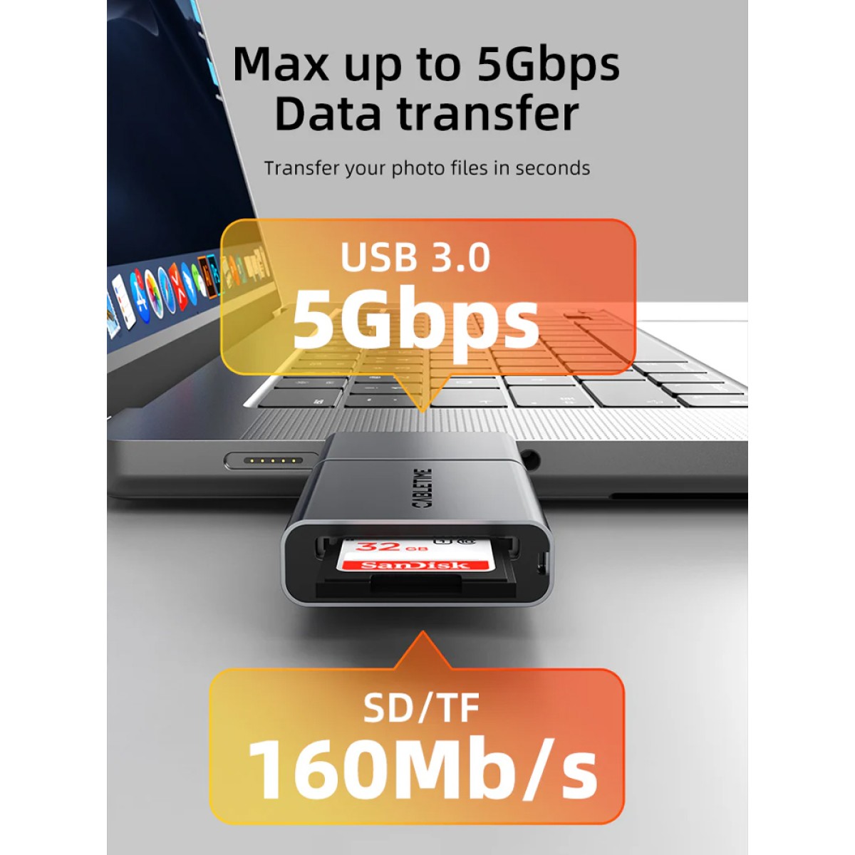 CABLETIME card reader CT-ACCD3-AG για SD & micro SD, USB 3.0, 5Gbps, γκρι