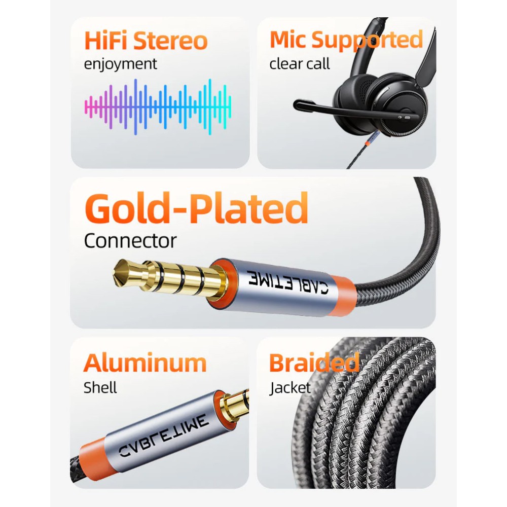 CABLETIME καλώδιο ήχου 3.5mm CT-AM35M, gold plated, 1.5m, μαύρο