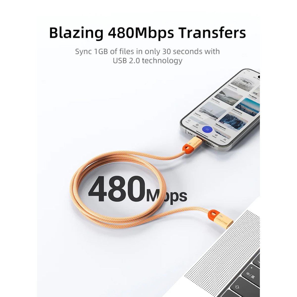CABLETIME καλώδιο USB-C CT-CM60-PBW, 60W PD, 480Mbps, 0.25m, μαύρο