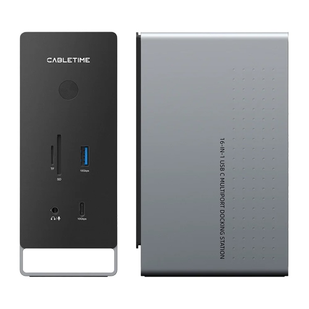 CABLETIME docking station CT-DK181-AG, 16 θυρών, USB-C σύνδεση, 100W PD, 1000Mbps, MST, γκρι