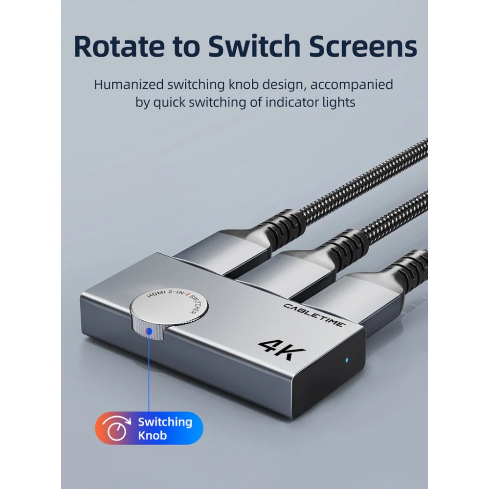CABLETIME HDMI switch CT-HS4K2-AG, 2 σε 1, 4K/60Hz, bi-directional, γκρι