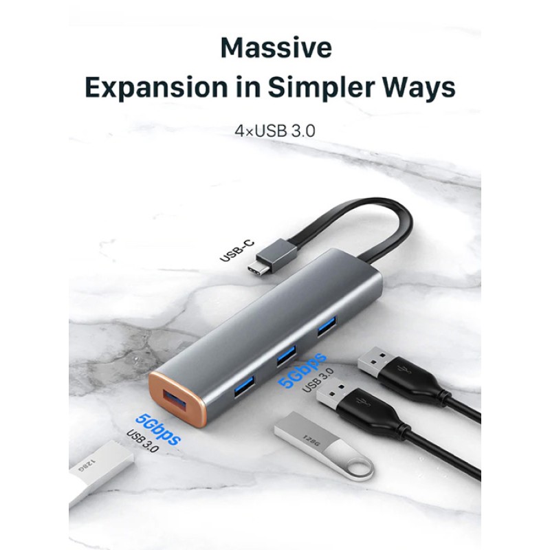 CABLETIME USB hub CT-HUBP4, 4x θυρών, 5Gbps, USB-C σύνδεση, γκρι