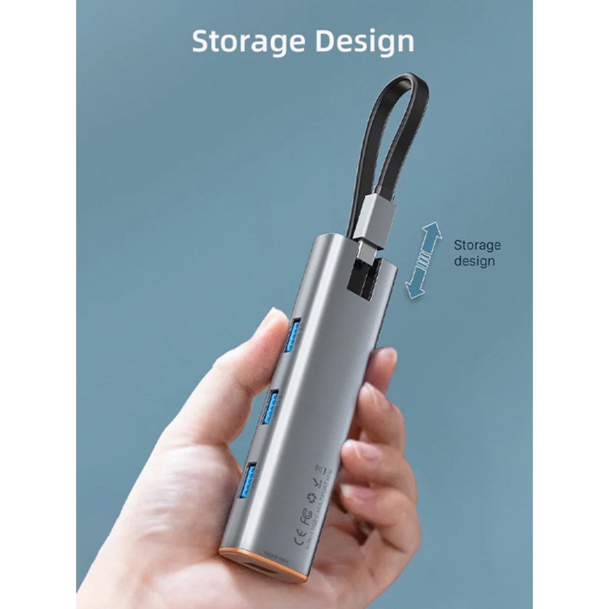 CABLETIME USB hub CT-HUBP4, 4x θυρών, 5Gbps, USB-C σύνδεση, γκρι