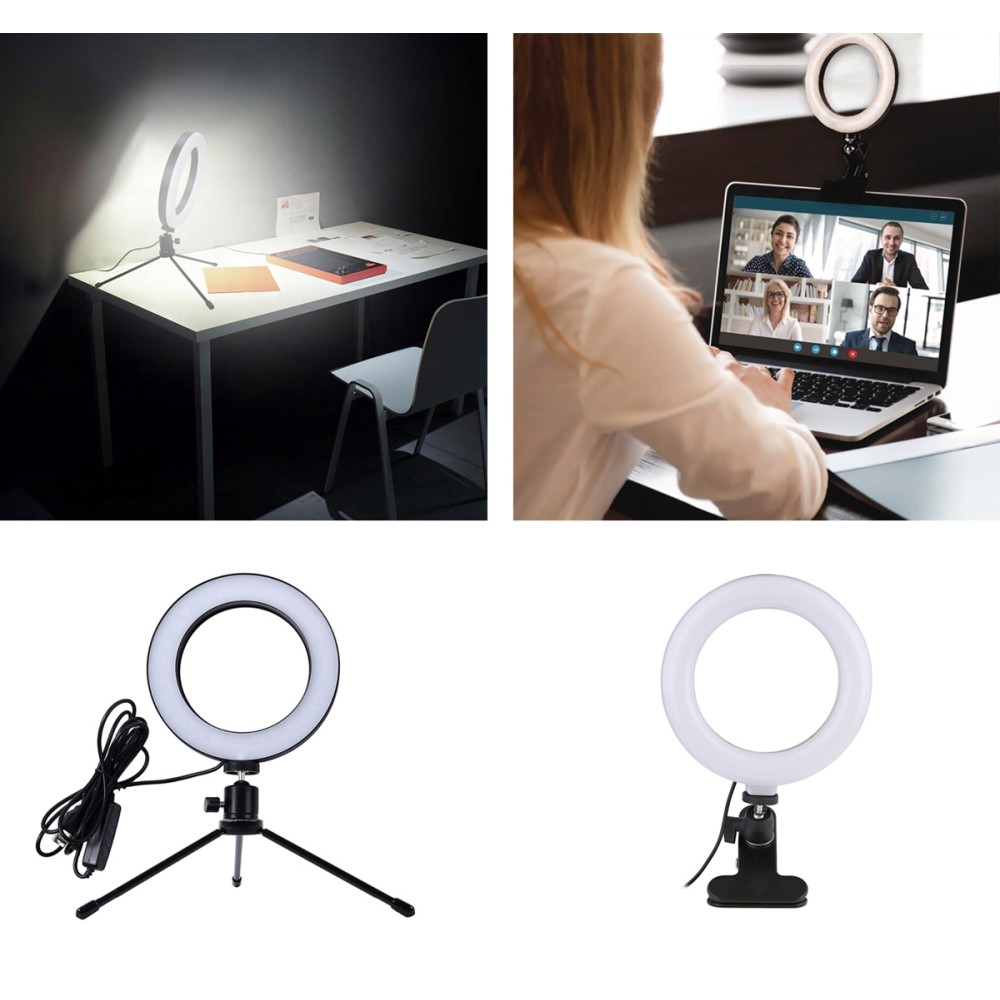 CABLETIME φωτιστικό δαχτυλίδι LED CT-LRL6-PB με μίνι τρίποδα & σφιγκτήρα, βάση smartphone, Φ16cm
