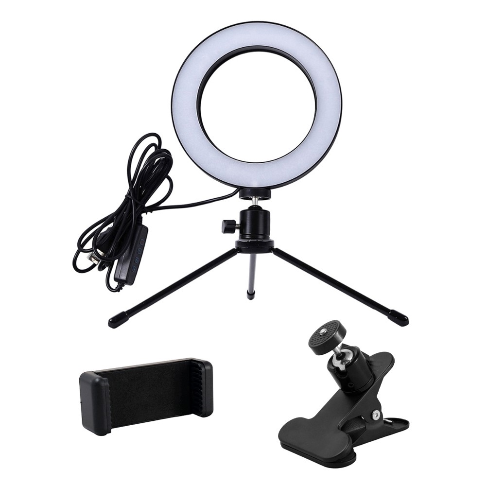 CABLETIME φωτιστικό δαχτυλίδι LED CT-LRL6-PB με μίνι τρίποδα & σφιγκτήρα, βάση smartphone, Φ16cm