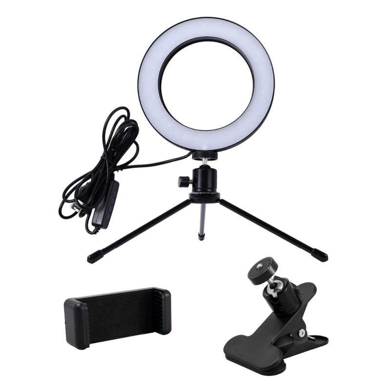 CABLETIME φωτιστικό δαχτυλίδι LED CT-LRL6-PB με μίνι τρίποδα & σφιγκτήρα, βάση smartphone, Φ16cm