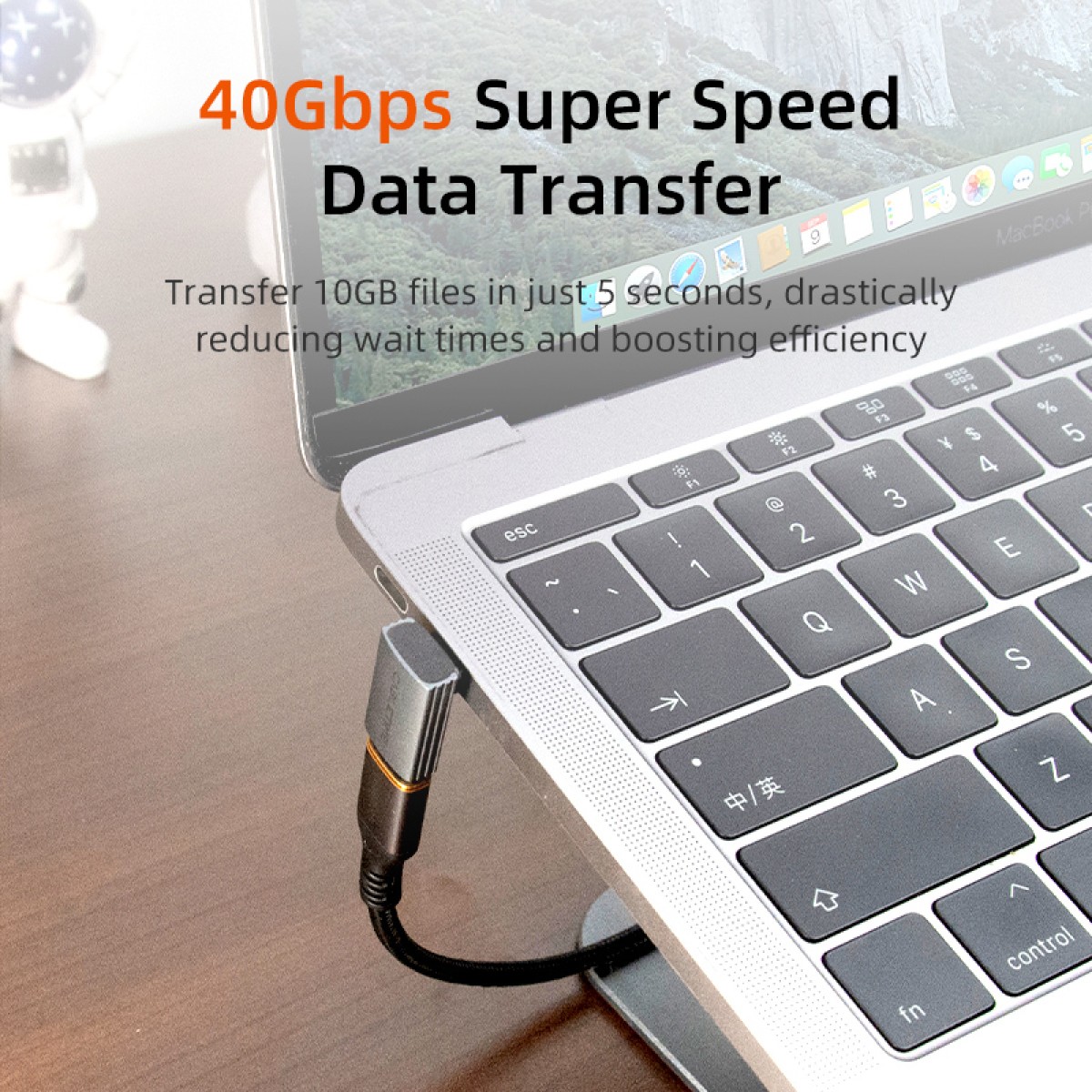 CABLETIME αντάπτορας USB-C CT-OTG42-AG, γωνιακός, USB4, 240W, 40Gbps, 8K, γκρι