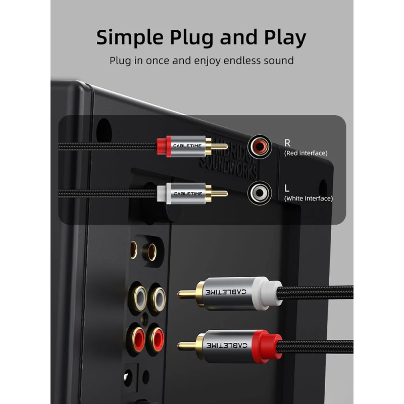 CABLETIME καλώδιο ήχου 2x RCA σε 2x RCA CT-RCA, 1m, μαύρο