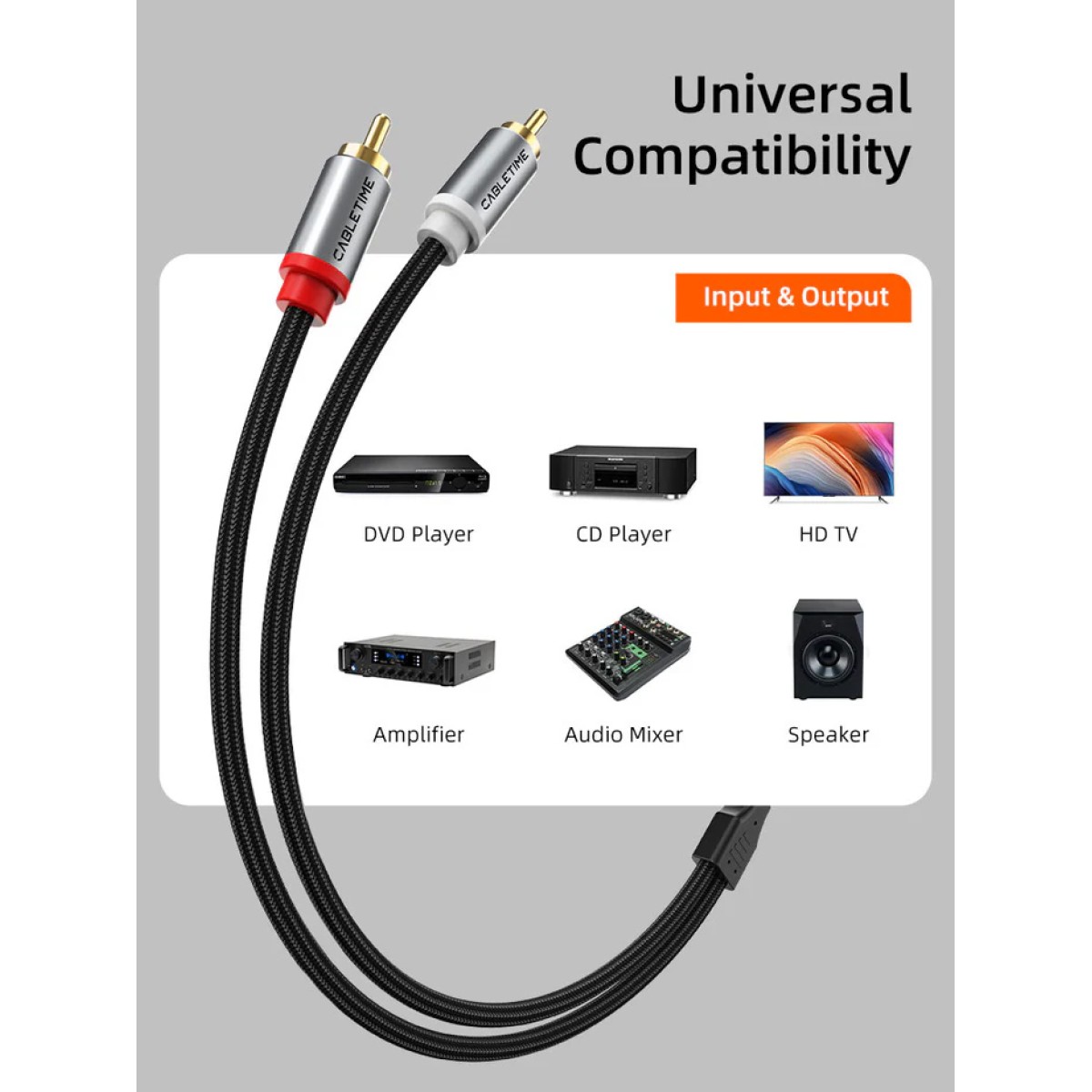 CABLETIME καλώδιο ήχου 2x RCA σε 2x RCA CT-RCA, 1m, μαύρο