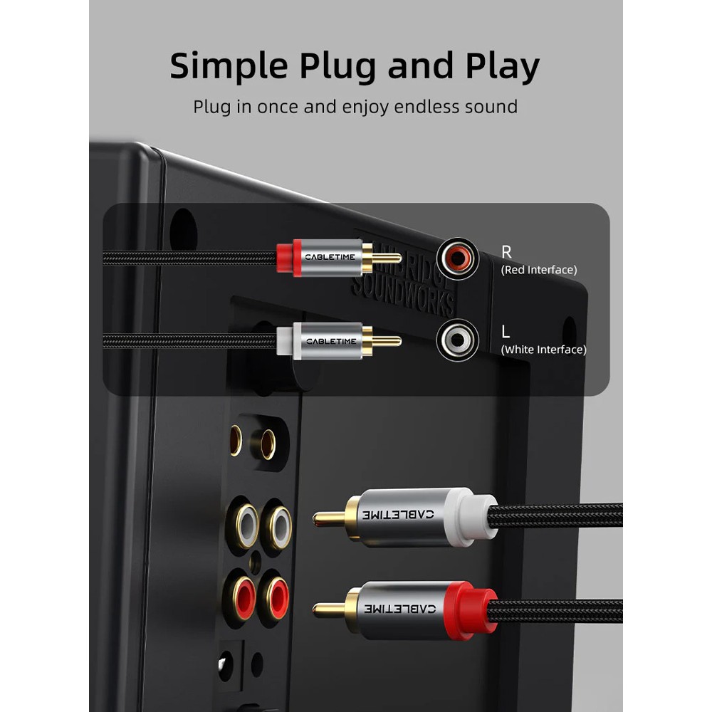 CABLETIME καλώδιο ήχου 2x RCA σε 2x RCA CT-RCA, 2m, μαύρο