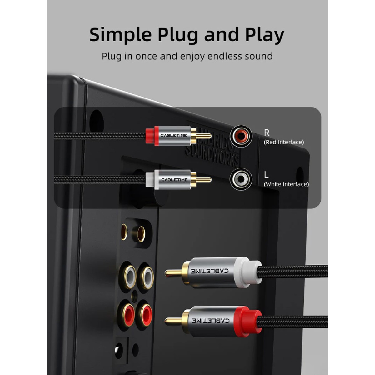 CABLETIME καλώδιο ήχου 2x RCA σε 2x RCA CT-RCA, 2m, μαύρο