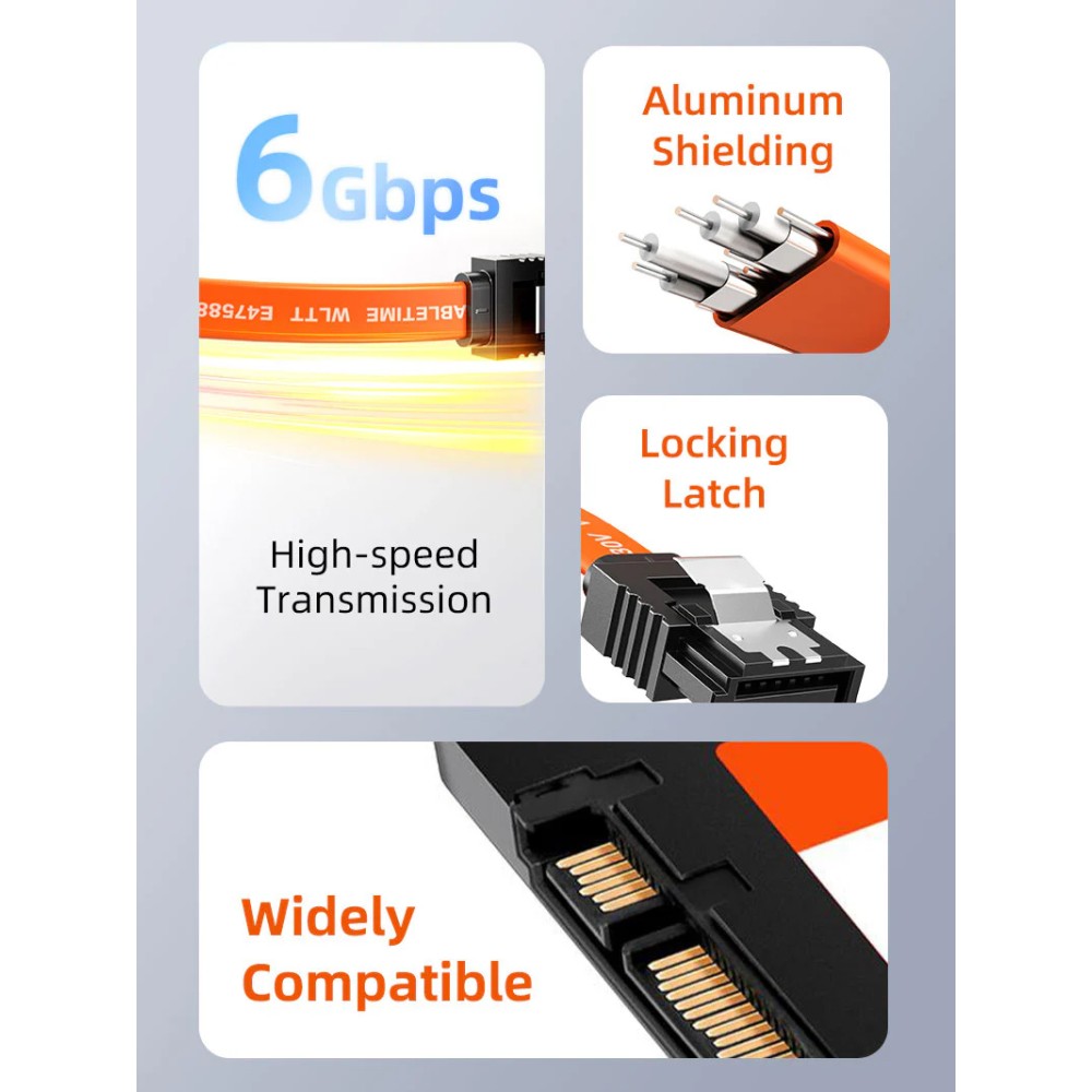 CABLETIME καλώδιο SATA III CT-SATA3R, γωνιακό, 6Gbps, 0.50m, πορτοκαλί