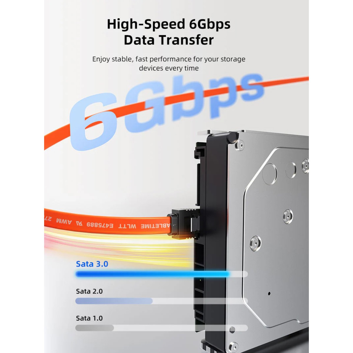 CABLETIME καλώδιο SATA III CT-SATA3R, γωνιακό, 6Gbps, 0.50m, πορτοκαλί