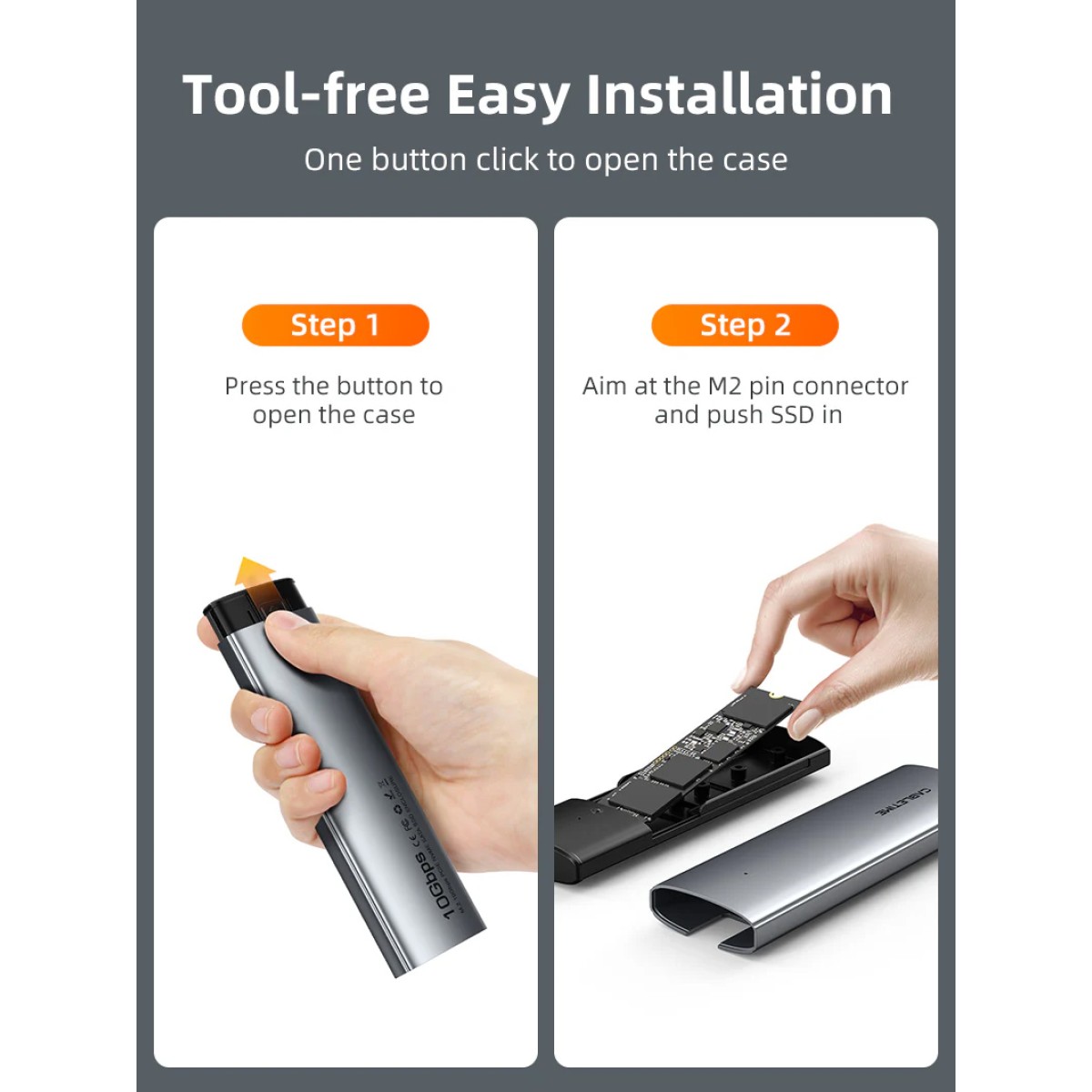 CABLETIME θήκη για M.2 NVMe/SATA SSD CT-SSD03-AG tool free, 10Gbps, γκρι