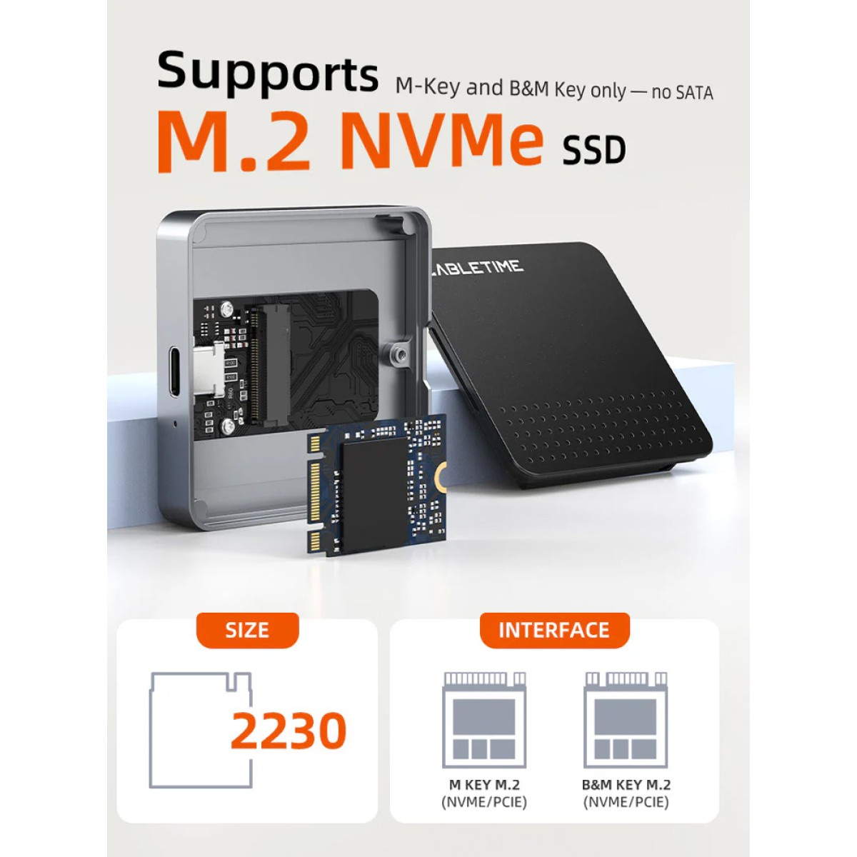 CABLETIME θήκη για M.2 NVME SSD CT-SSD04-AG, μαγνητική, 10Gbps, γκρι