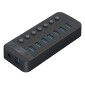 ORICO USB hub CT2U3-7AB με διακόπτες, 7x θυρών, USB 3.0, 5Gbps, USB σύνδεση, μαύρο