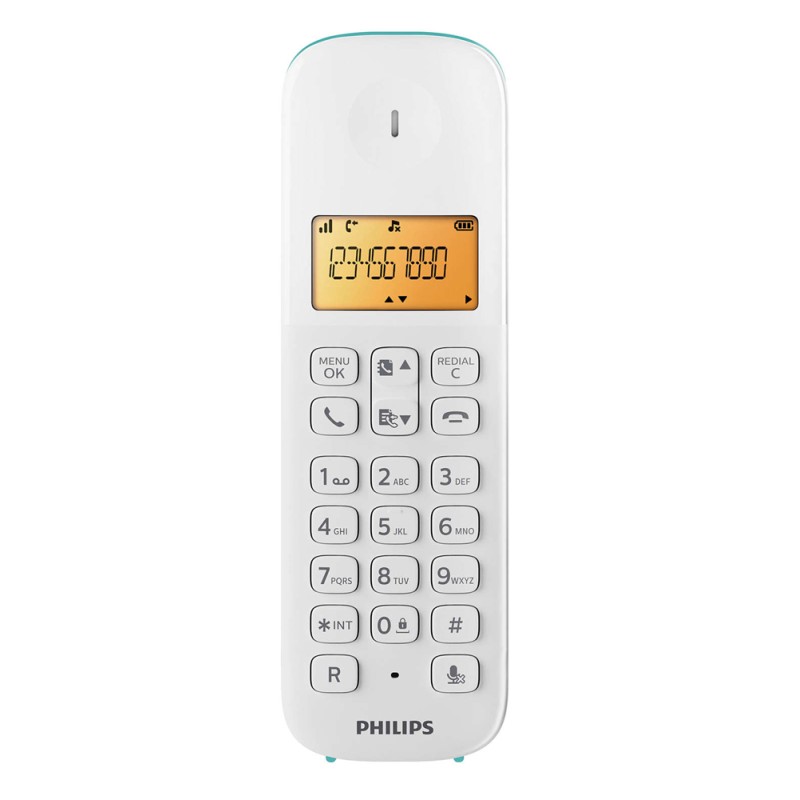 PHILIPS ασύρματο τηλέφωνο D1601T-34, με ελληνικό μενού, λευκό-πράσινο