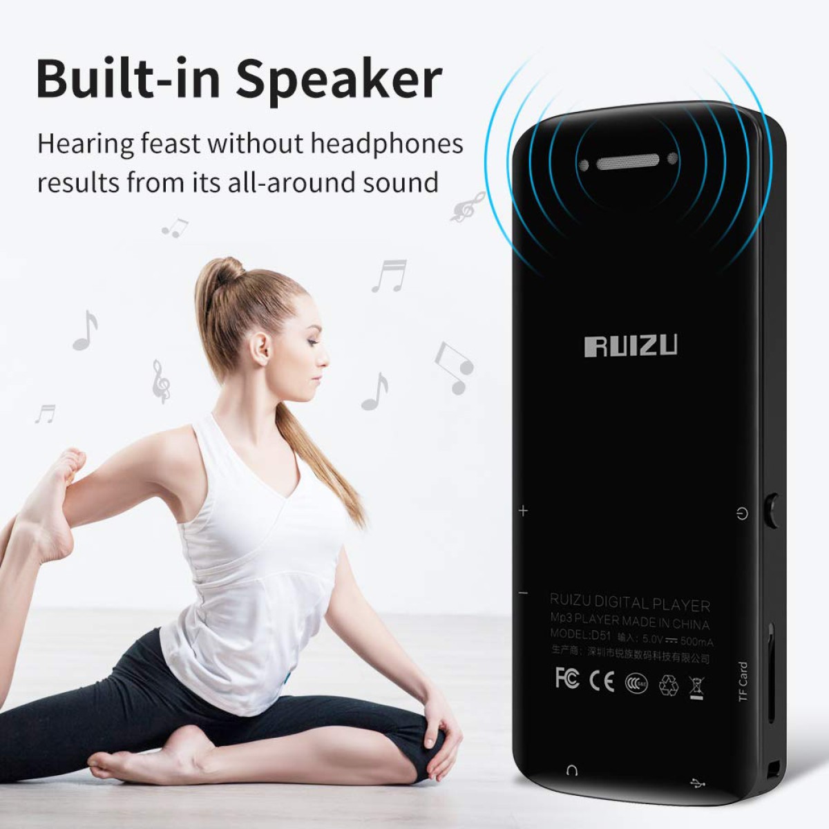 RUIZU MP3 player D50 με οθόνη 1.8", 16GB, Bluetooth, ελληνικό μενού, μαύρο