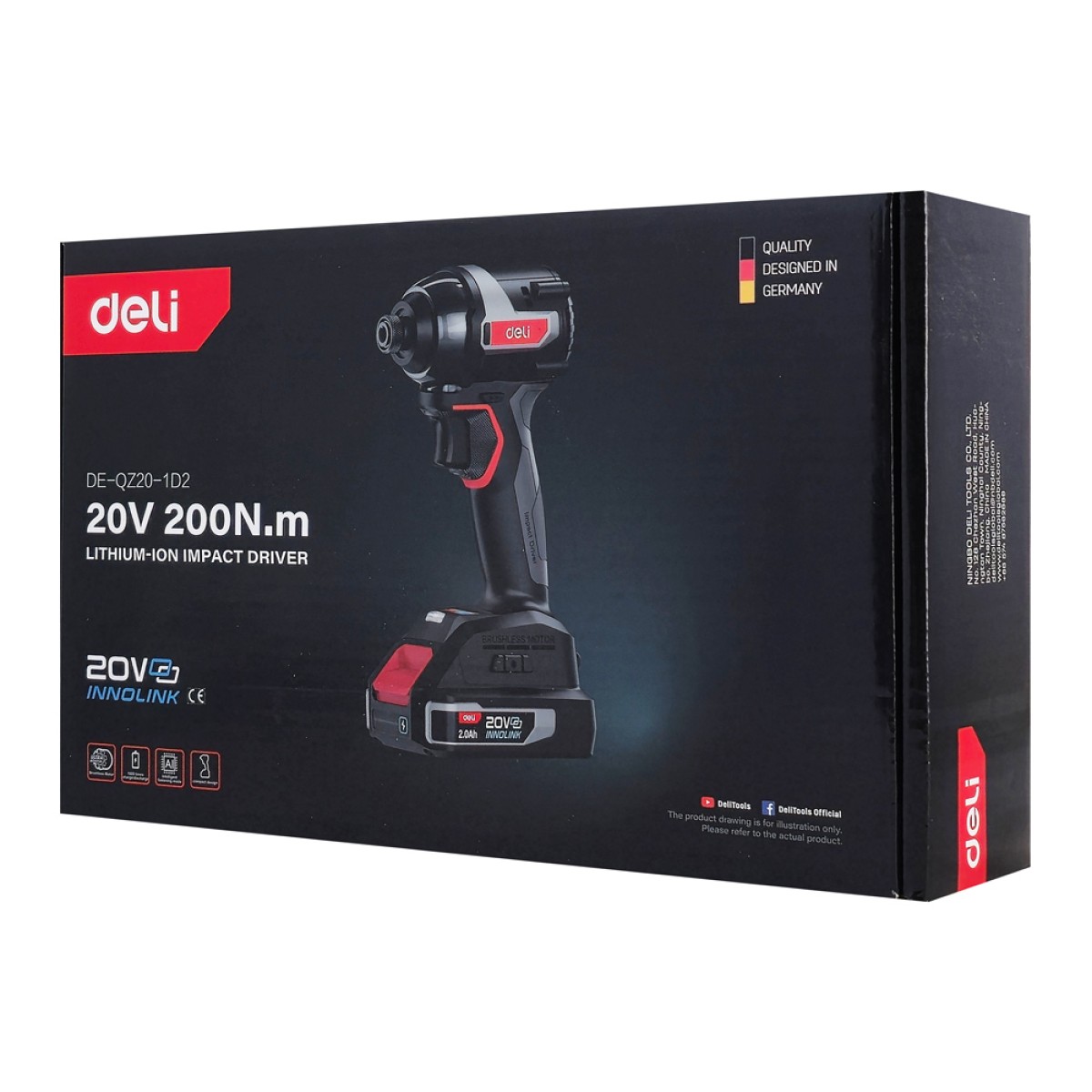 DELI παλμικό κατσαβίδι μπαταρίας DE-QZ20-1D2, Brushless, 20V, 2x 2Ah, 200N.m